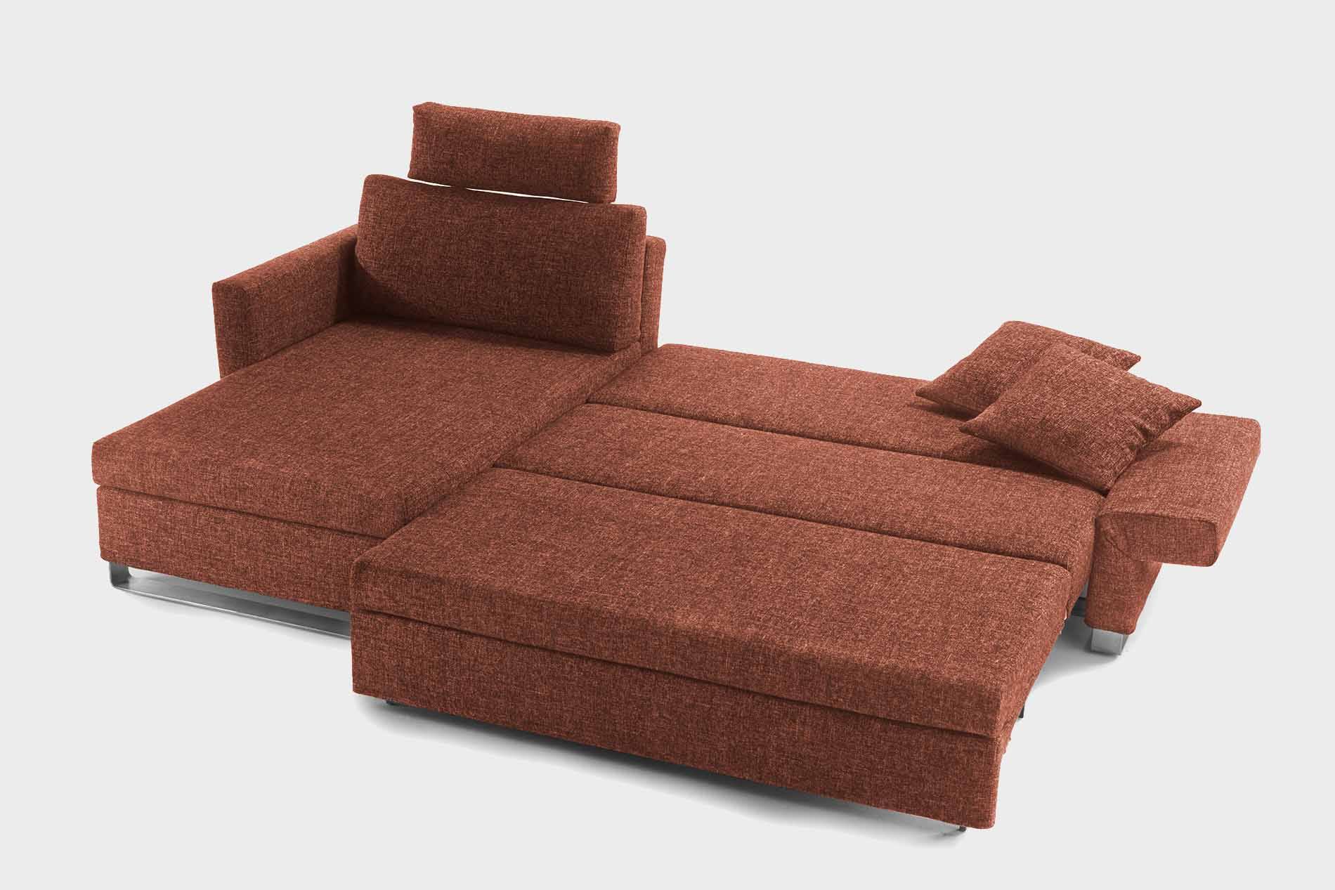 Die Liegefläche des Schlafsofa Lazlo von Signet. Schlafsofa Ecksofa Lazlo Signet Stoff braun
